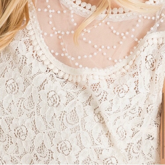 LAST ONE: Elegant ivory lace pearl embellished mesh blouse top - Picture 4 of 4